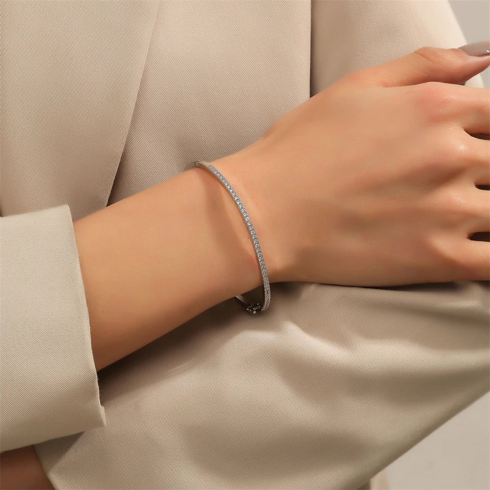 ZAKOL Brand New Blue Turquoise Micro-intact Zircon Bracelet Bangle for Women Shiny CZ Tennis Bracelet Delicate Jewelry Gift