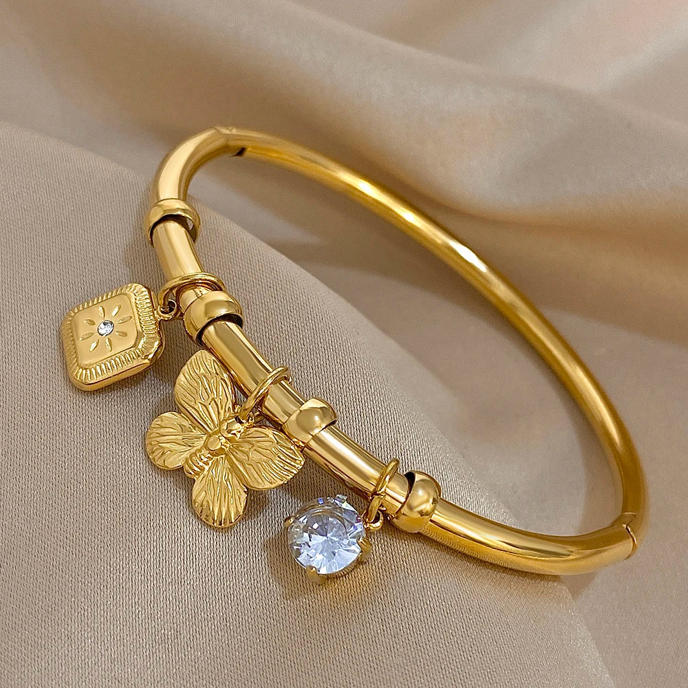 Greatera Gold Color Conch Shell Charm Stainless Steel Adjustable Bracelets Bangles for Women Ocean Animal Bracelet Beach Jewelry