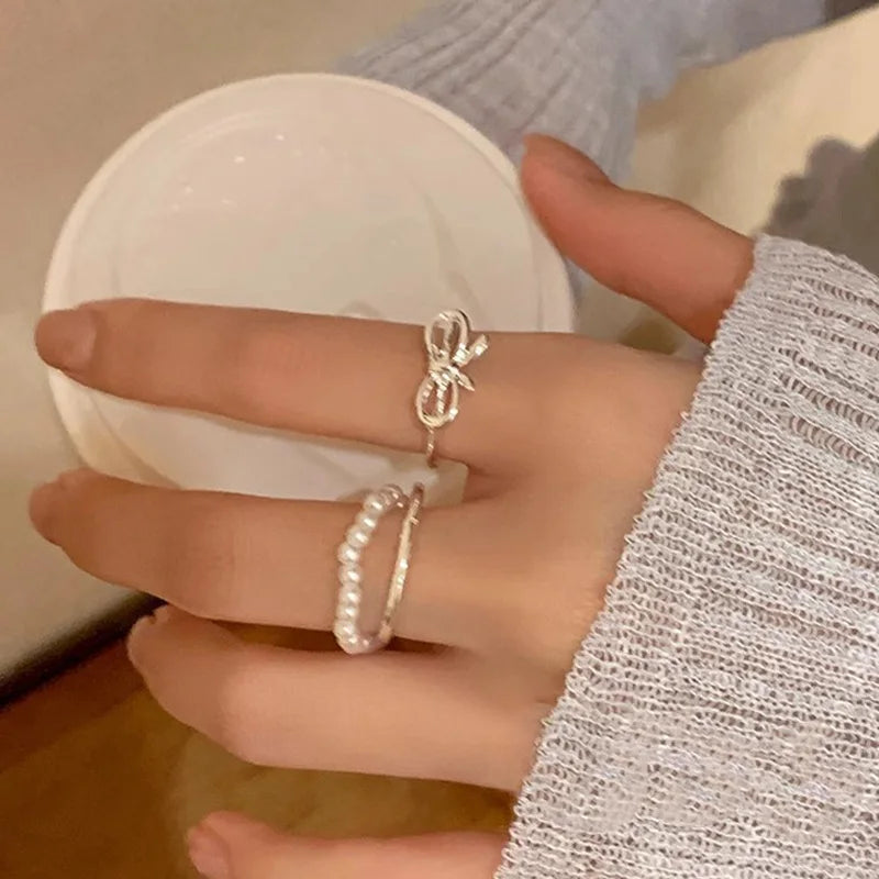 Y2K Sweet Bow Knot Zircon Ring Women Handmade Irregular Design Rings Girls Bow Openning Finger Ring Fashion Jewelry Friend Gifts