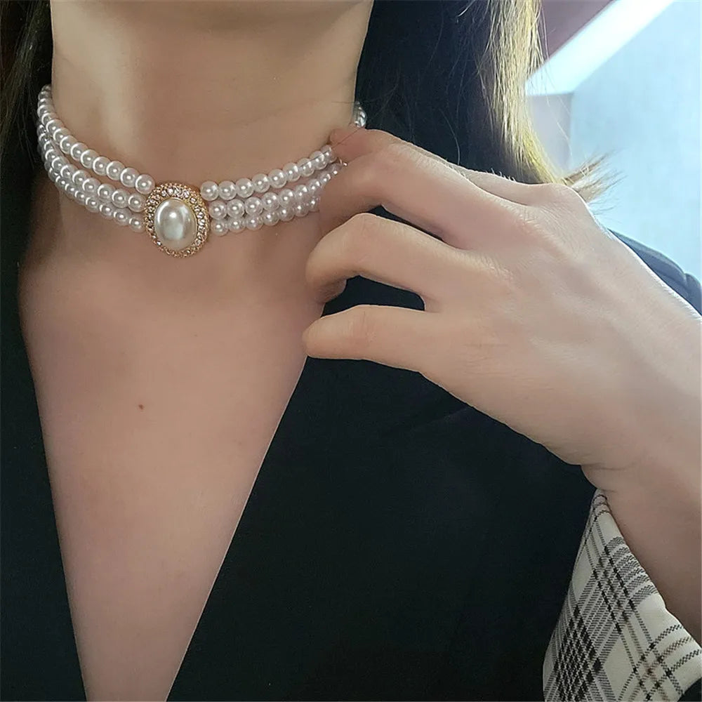 Natural Pearl Necklace Fashion Vintage Elegant Versatile Multilayer Chokers for Women's Wedding Jewelry Gift Collarbone Chain
