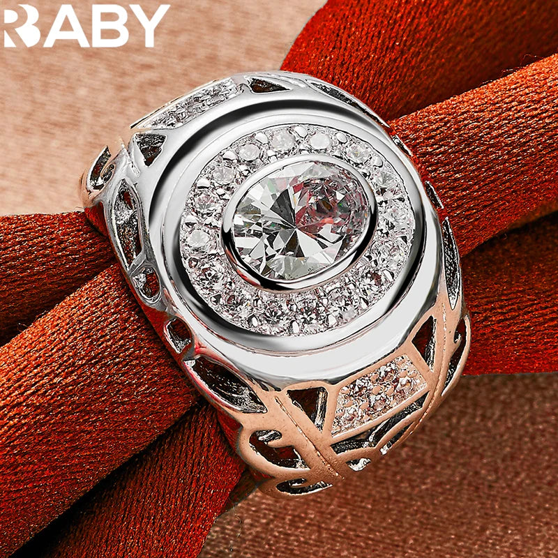 925 Sterling Silver 6-10 Size Rings For Women Man Round Large Zircon Ring Fashion Wedding Engagement Charms Party Fine Jewelry