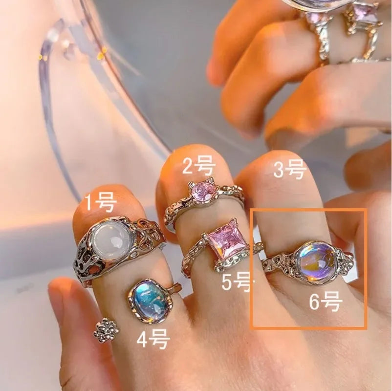 Trendy Y2K Crystal Heart Rings for Women Girls Irregular Adjustable Ring Punk Vintage Rings Set Fashion Party Jewelry Gifts