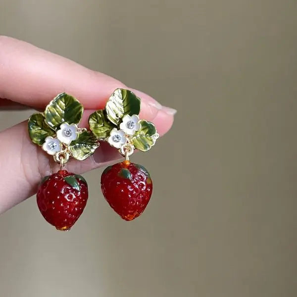 New Fashion Cute Red Zircon Cherry Stud Earrings Fashion Charm Crystal Party Birthday Holiday Gift