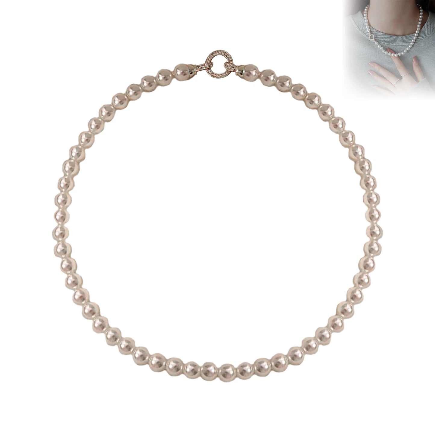 Elegant Pearl Necklace For Women Fashionable 8mm Bead String Clavicle Chain Light Luxury Dress Necklace Jewelry Neck Accessories