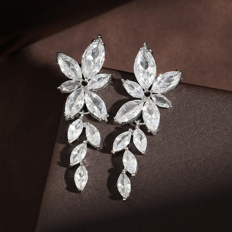 ZAKOL Fashion Leaf Zircon Wedding Earrings for Women White Gold Color Marquise Crystal Bridal Earring Party Jewelry Gift