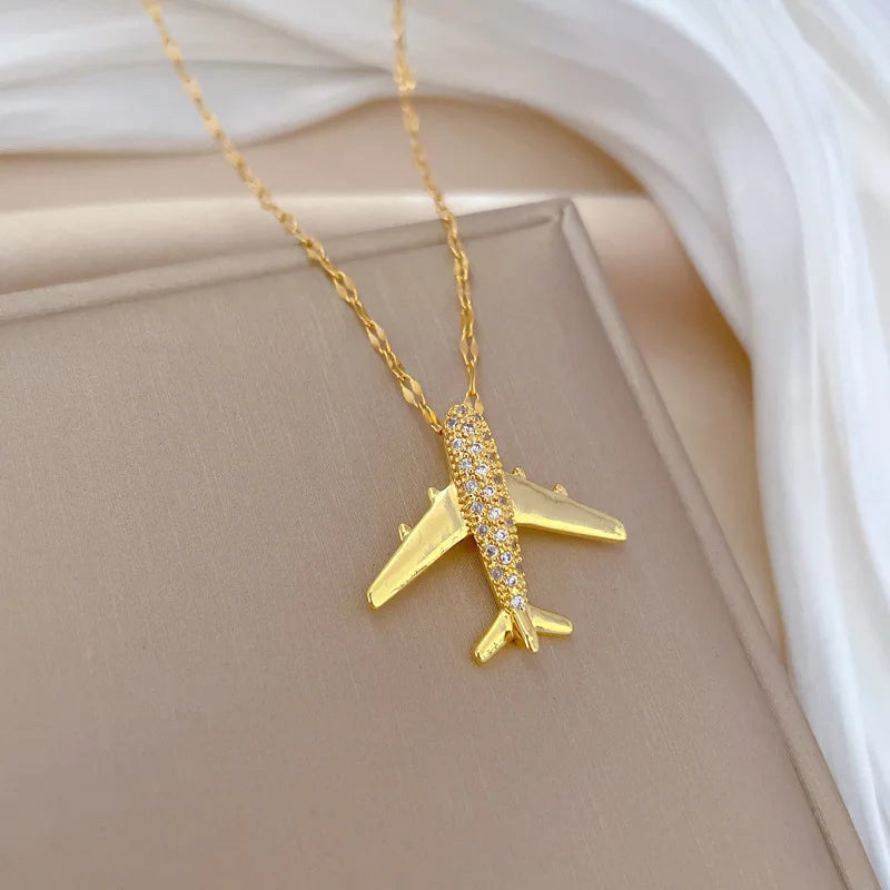 Charming Airplane Necklace with Micro-inlaid Zircon, Elevate Your Look with Glamor