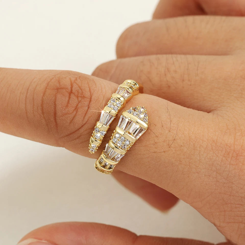 ZAKOL Hot Sale Snake Bone Zircon Open Rings for Women Niche Design Shiny Cubic Zirconia Couple Luxury Jewelry Gifts