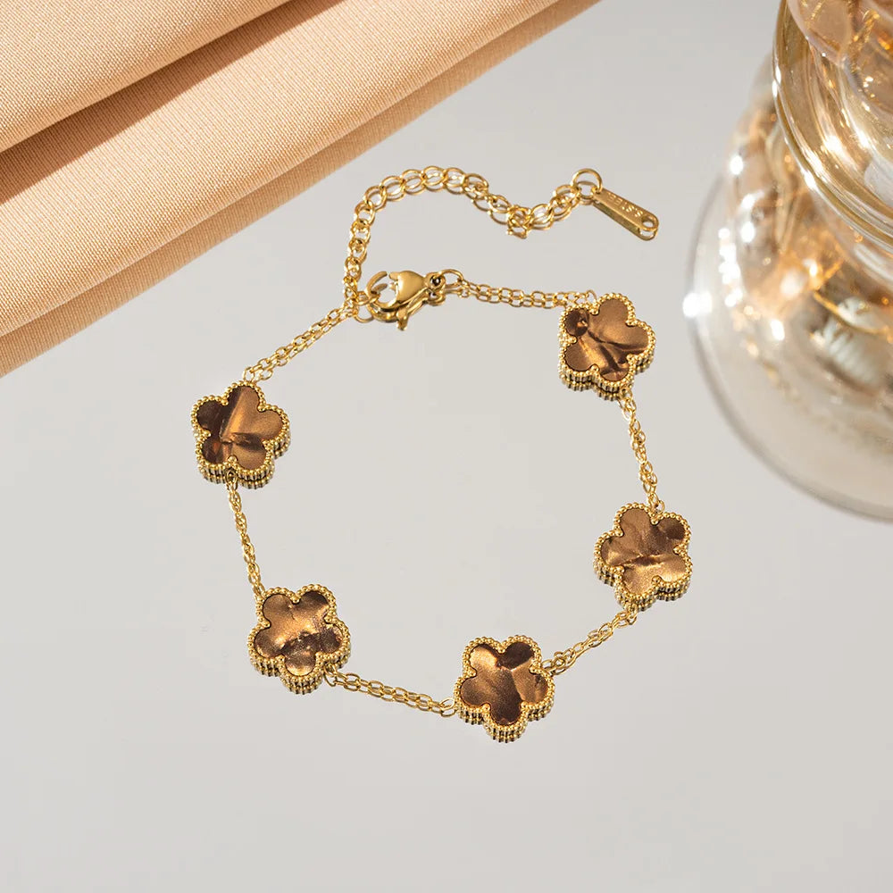 316L Stainless Steel Lucky Five-Petal Flower Bracelet For Woman Stylish Plum Blossom Five-Leaf Clover Party Exquisite Jewelry