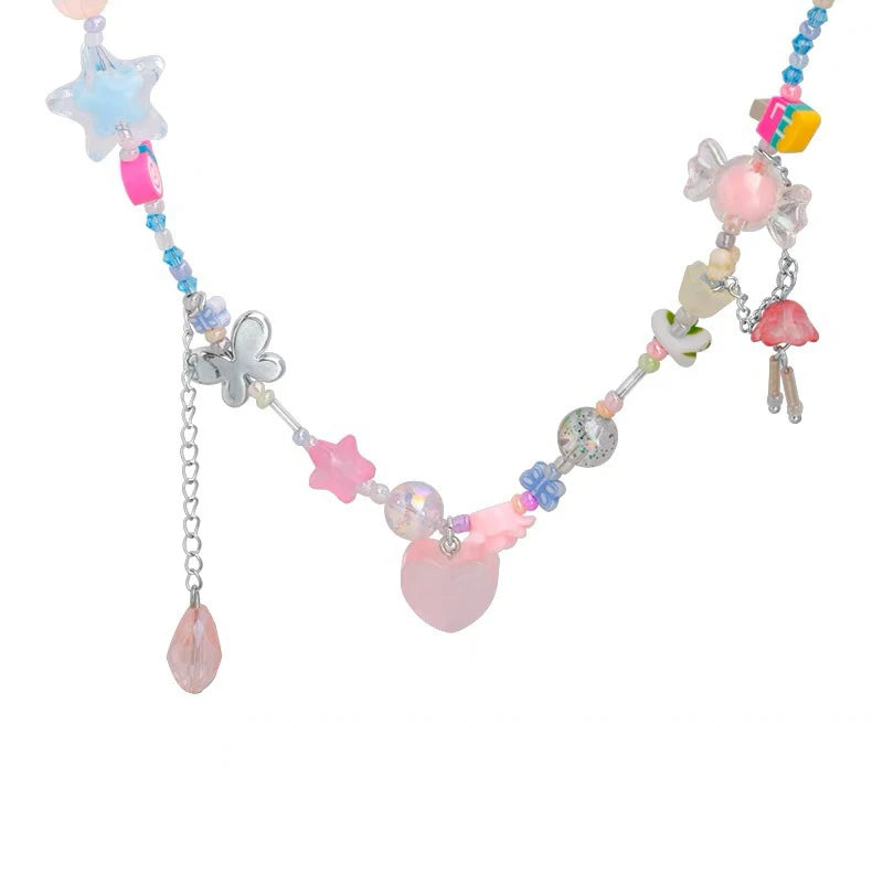 Y2K Candy Necklace Women Girls Sweet Cute Choker Colorful Hand-woven Beaded Short Clavicl Chain