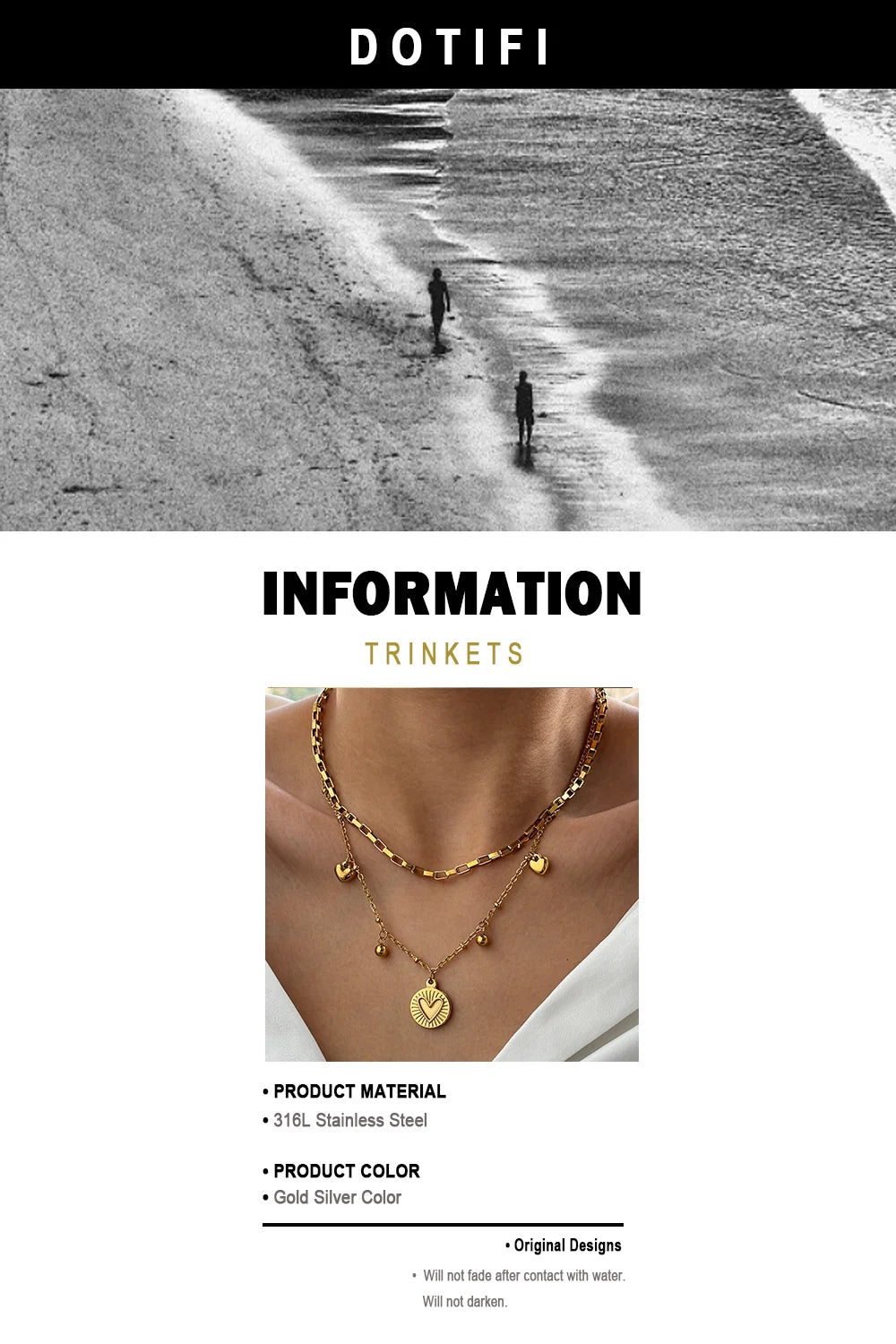 Stainless Steel Necklace Light Luxury Exquisite Peach Heart Double Layer Bone Chain Ladies Jewelry Birthday Anniversary Gift