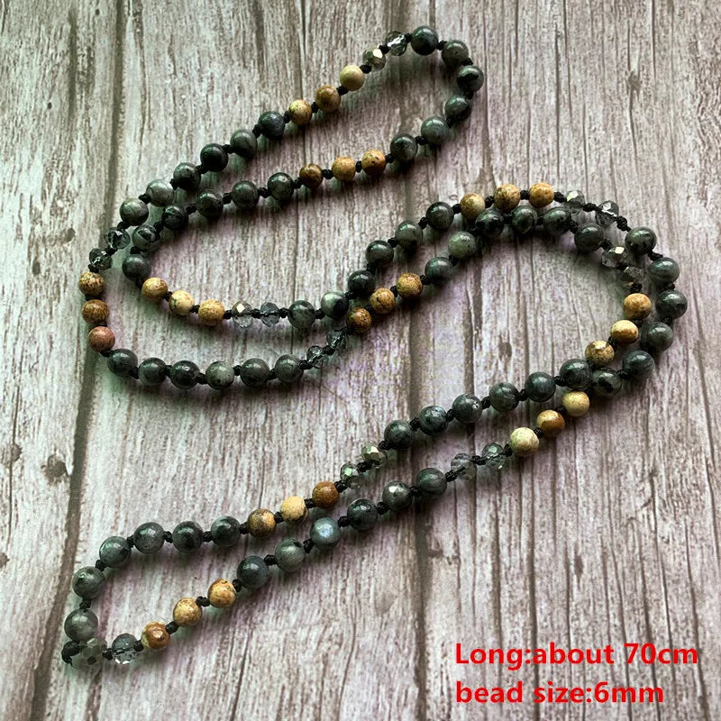 Natural Stone Beaded Necklace For Men Women Long Pendants Necklace Handmade Jewelry