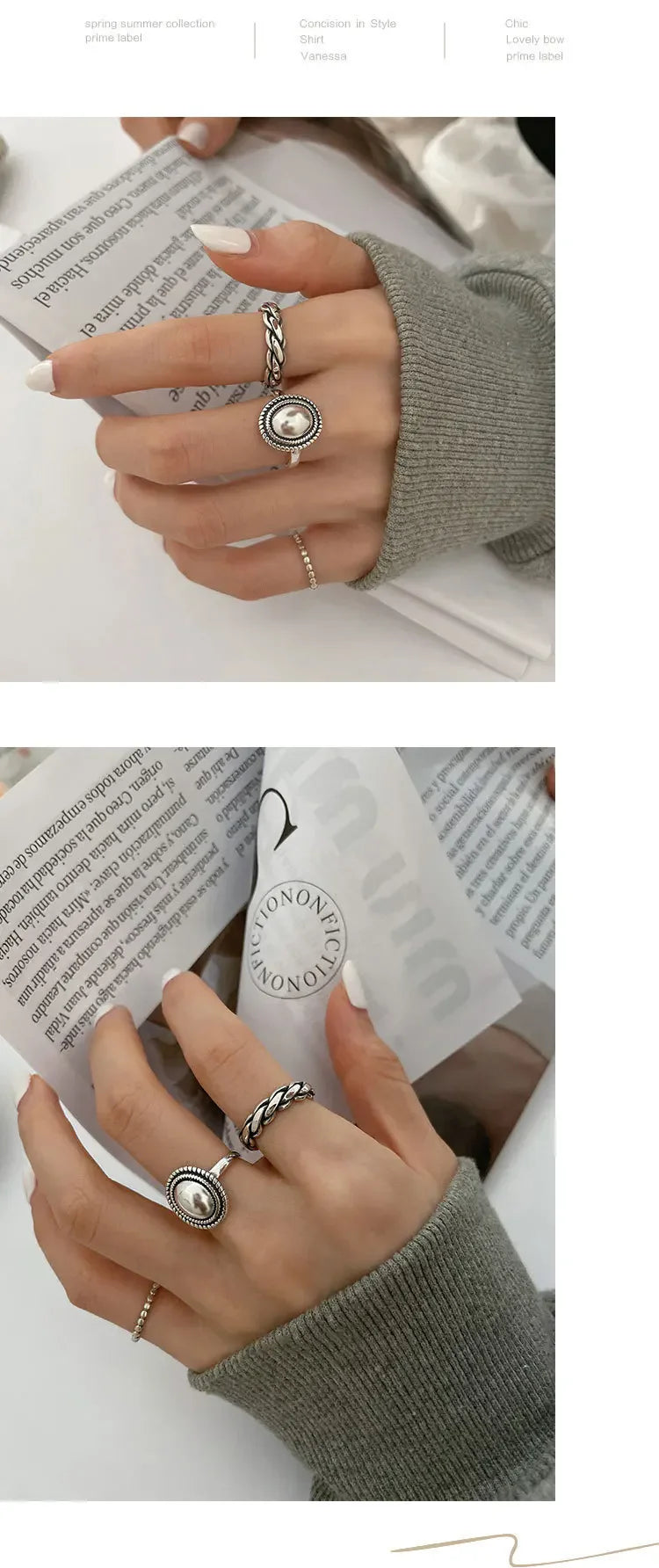 925 Sterling Silver Rings Couples Accessories INS Fashion Vintage Twist Design Round Shape Geometric Thai Silver Jewelry