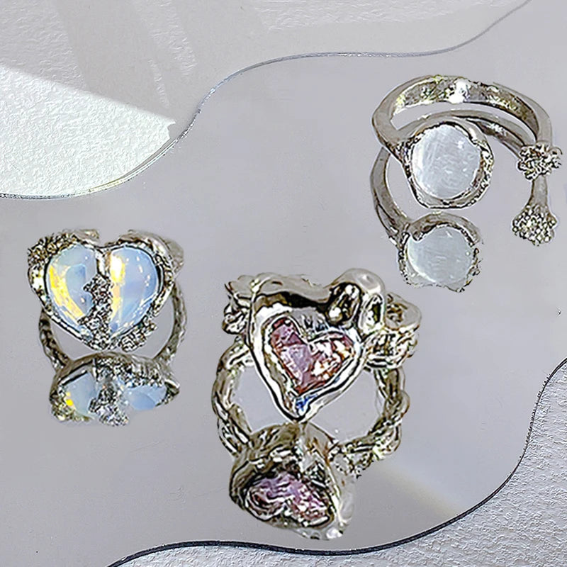 17KM 3Pcs Y2K Kpop Rings Set Crystal Oil Drip Rings for Women Geometric Resin Gold Color Ring Accessories Fashion Jewelry 2022