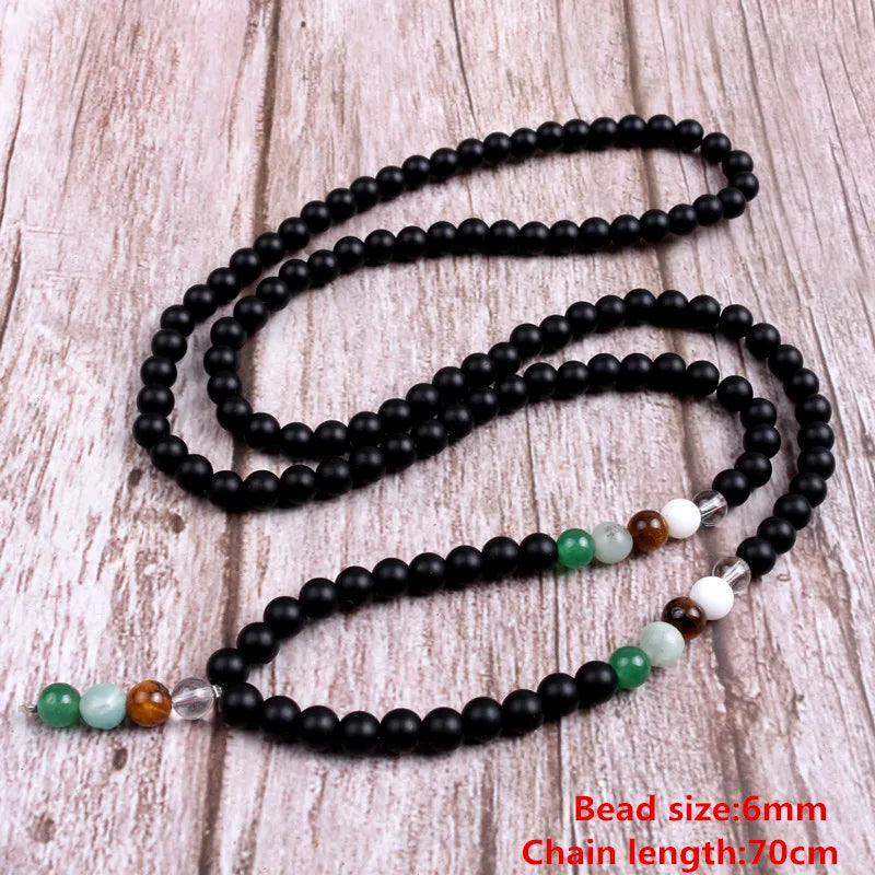 Natural Stone Beaded Necklace For Men Women Long Pendants Necklace Handmade Jewelry