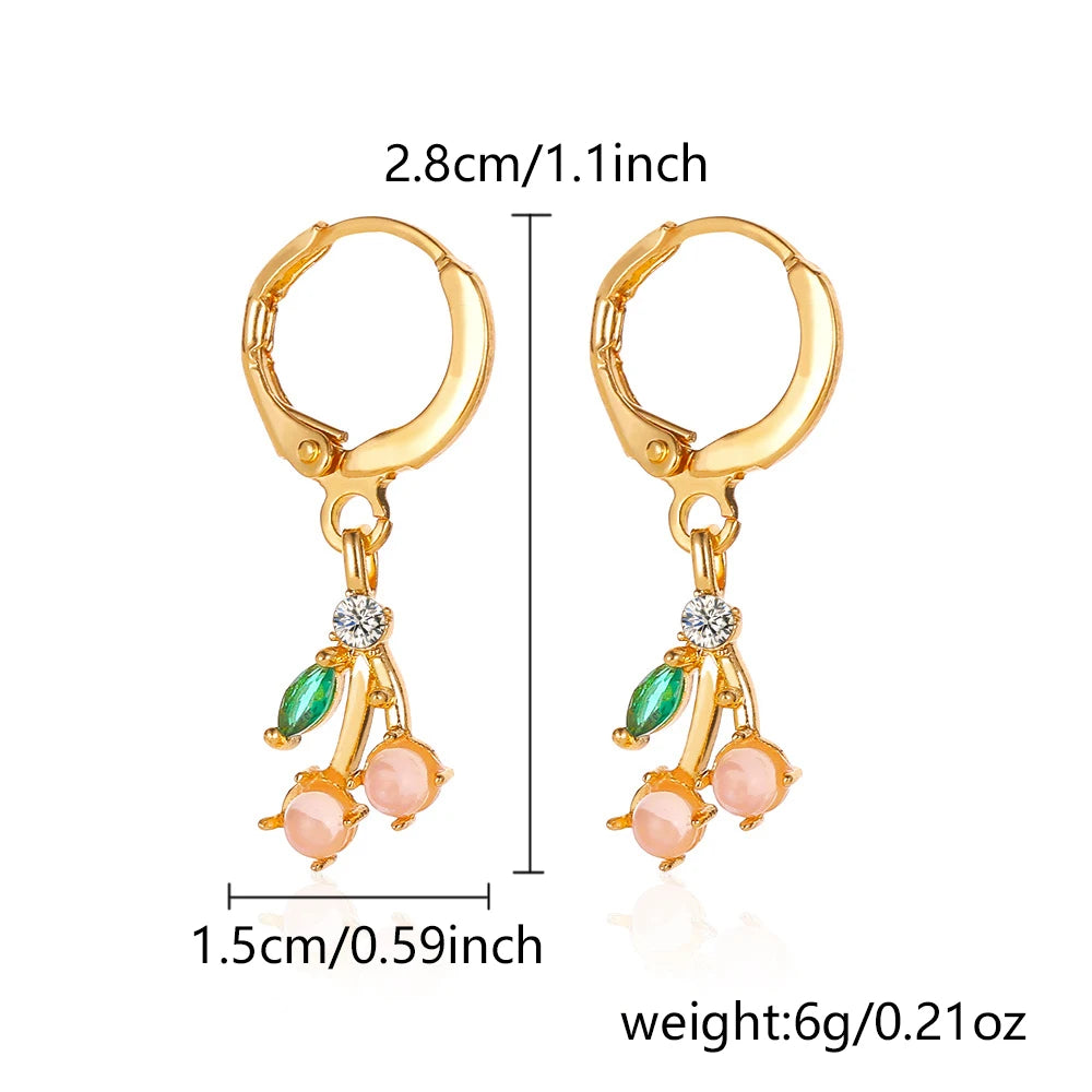New Fashion Cute Red Zircon Cherry Stud Earrings Fashion Charm Crystal Party Birthday Holiday Gift