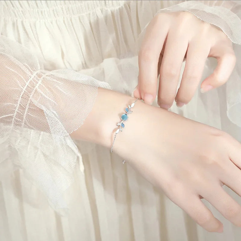 925 Sterling Silver Trendy Simple Necklace Bracelet Rings Set For Women Girls Wedding Engagement Valentines Day Gift