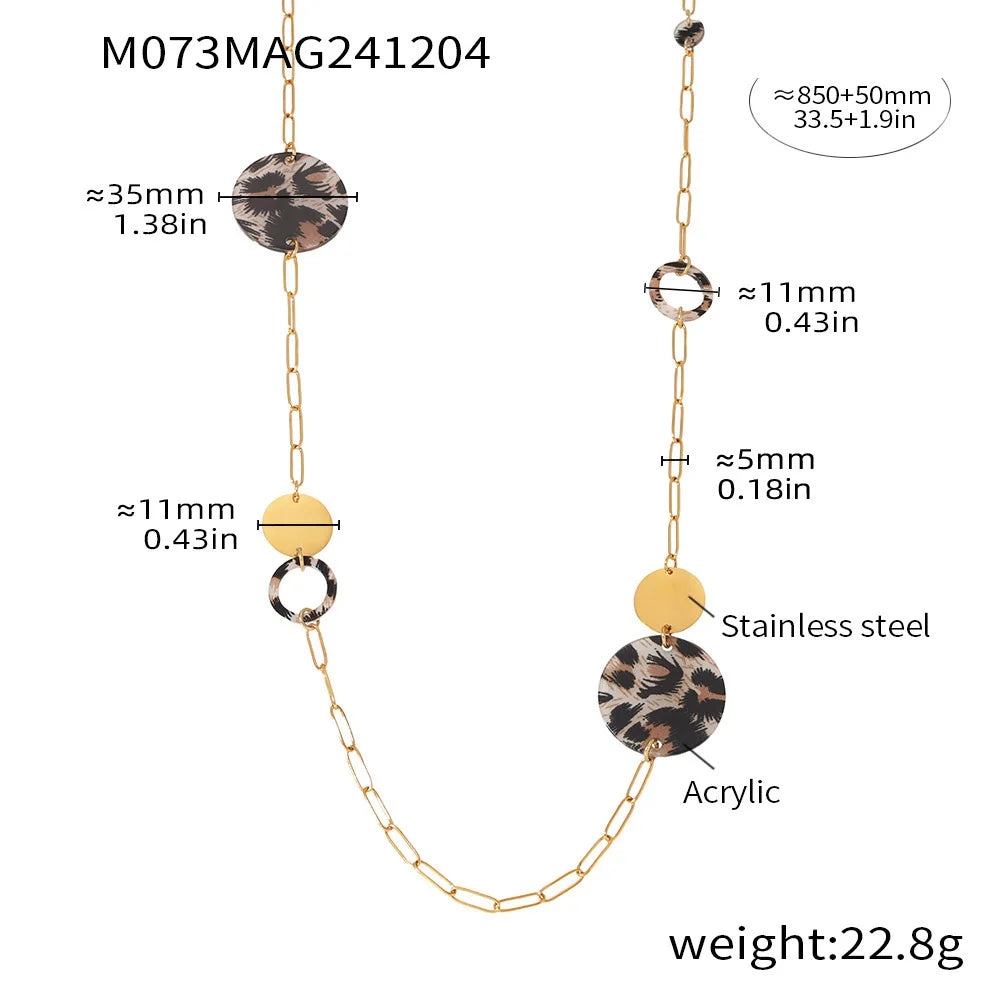 Necklace for Women Leopard Print Stainless Steel Acrylic Pendant Long Chain Sweater Link Gorgeous Charm Jewelry Gift