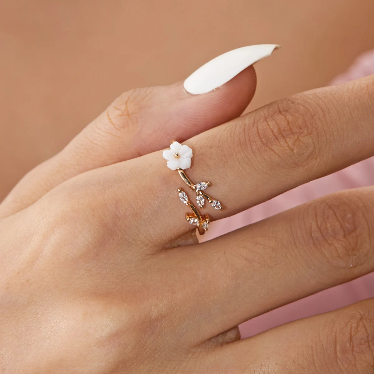 Korean CZ Sweet Crystal Zircon Heart Ring For Women Exquisite Shell Flower Opening Finger Rings Girls Princess Wedding Jewelry