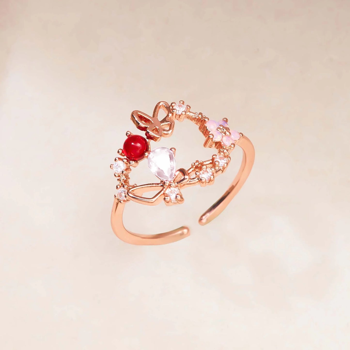 Korean CZ Sweet Crystal Zircon Heart Ring For Women Exquisite Shell Flower Opening Finger Rings Girls Princess Wedding Jewelry