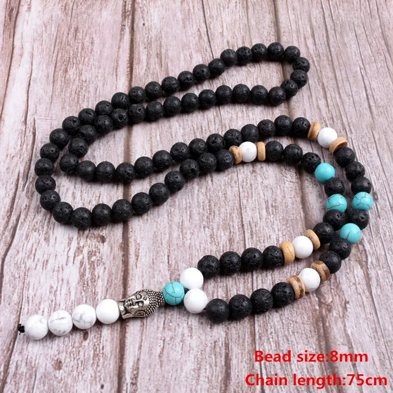 Natural Stone Beaded Necklace For Men Women Long Pendants Necklace Handmade Jewelry