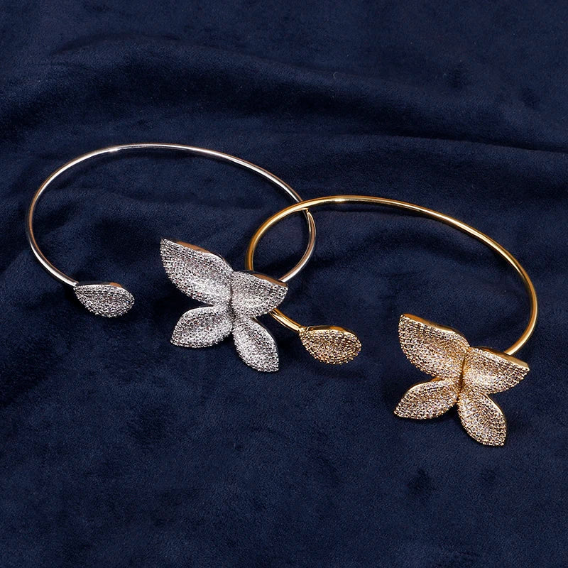 ZAKOL Classic Micro Paved Full Cubic Zirconia Leaves Cuff Bracelet Bangle for Women Luxury Dubai Bridal Jewelry 2025 New