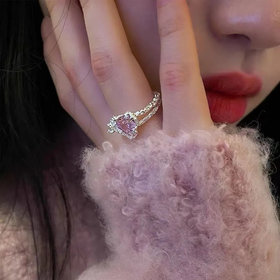 2022 New Y2K Shine Rings Crystal Silver Color Rings for Women Cute Remetic Geometric Ring Trendy Fashion Jewelry