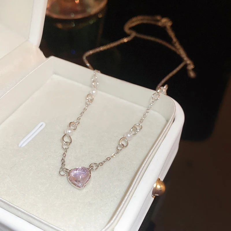 Y2k Heart Star Pendant Necklace Women's Fashion Cool Silver Color Chain Necklace Rhinestone Clavicle Chain Daily Jewlery Gifts