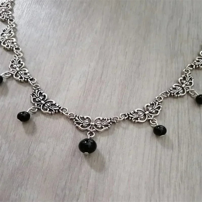 Black onyx necklace, gemstone, black, goth, gothic, victorian, witchy, wicca, pagan, medieval