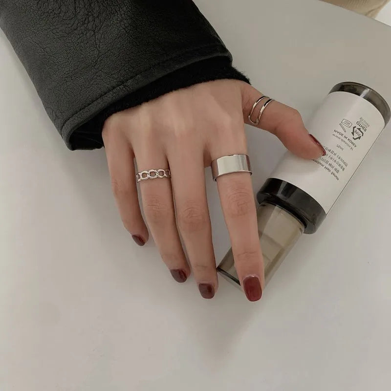 Hip Hop Rings For Women Man Punk Stainless Steel Adjustable Opening Personality Minimalist Finger Ring Party Fashion Jewelry