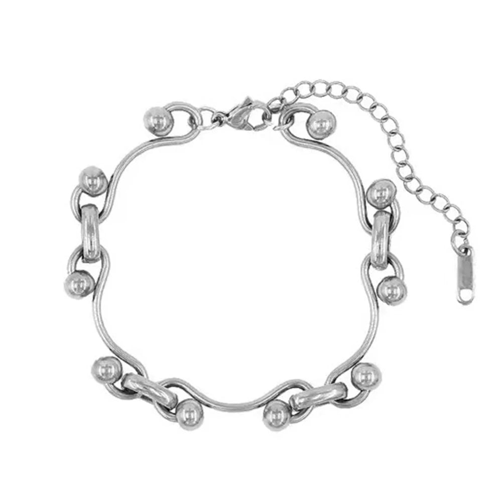 Y2K Stainless Steel Wave Ball Chain Necklace for Women Men Punk Grunge Fashion Handmade Jewelry