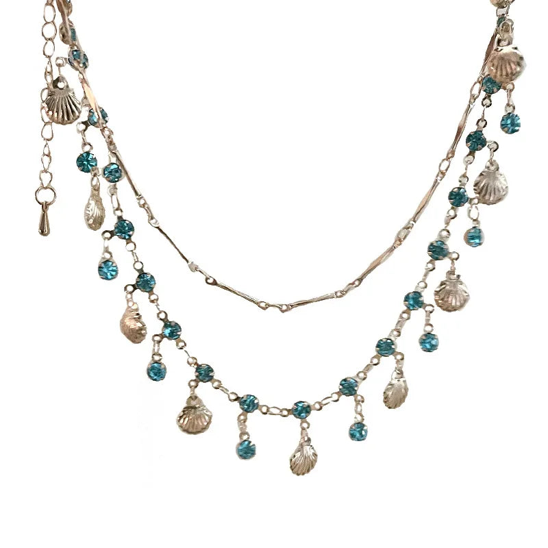Boho Crystal Shell Pendant Necklace for Women Luxury Exquisite Double-Layer Butterfly Chain Jewelry Accessory Beach Party Gifts