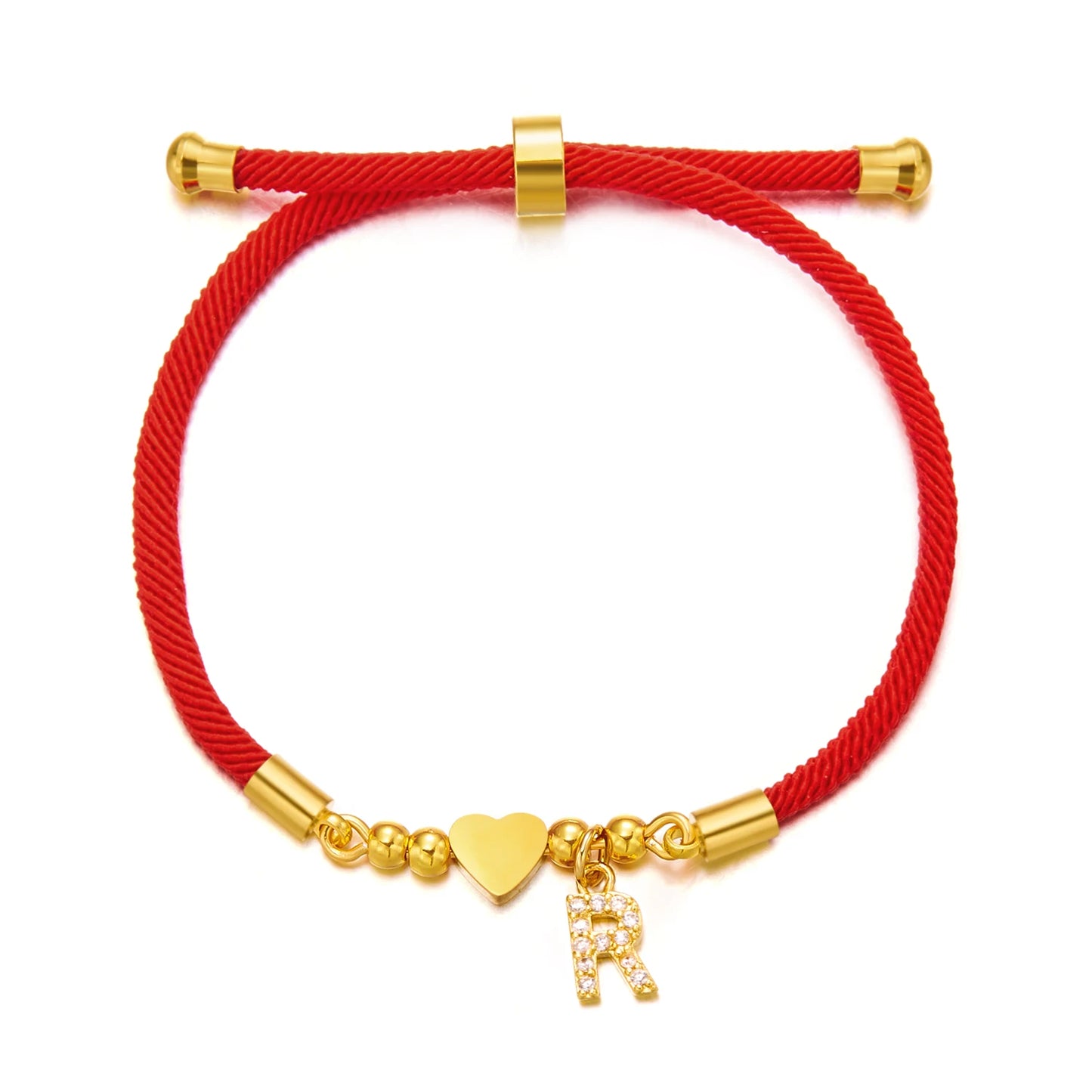 New Stainless Steel Gold Color Heart A-Z Initial Letter Bracelet Men Luck Red Rope Charm Bracelet For Women Men Jewelry Gift