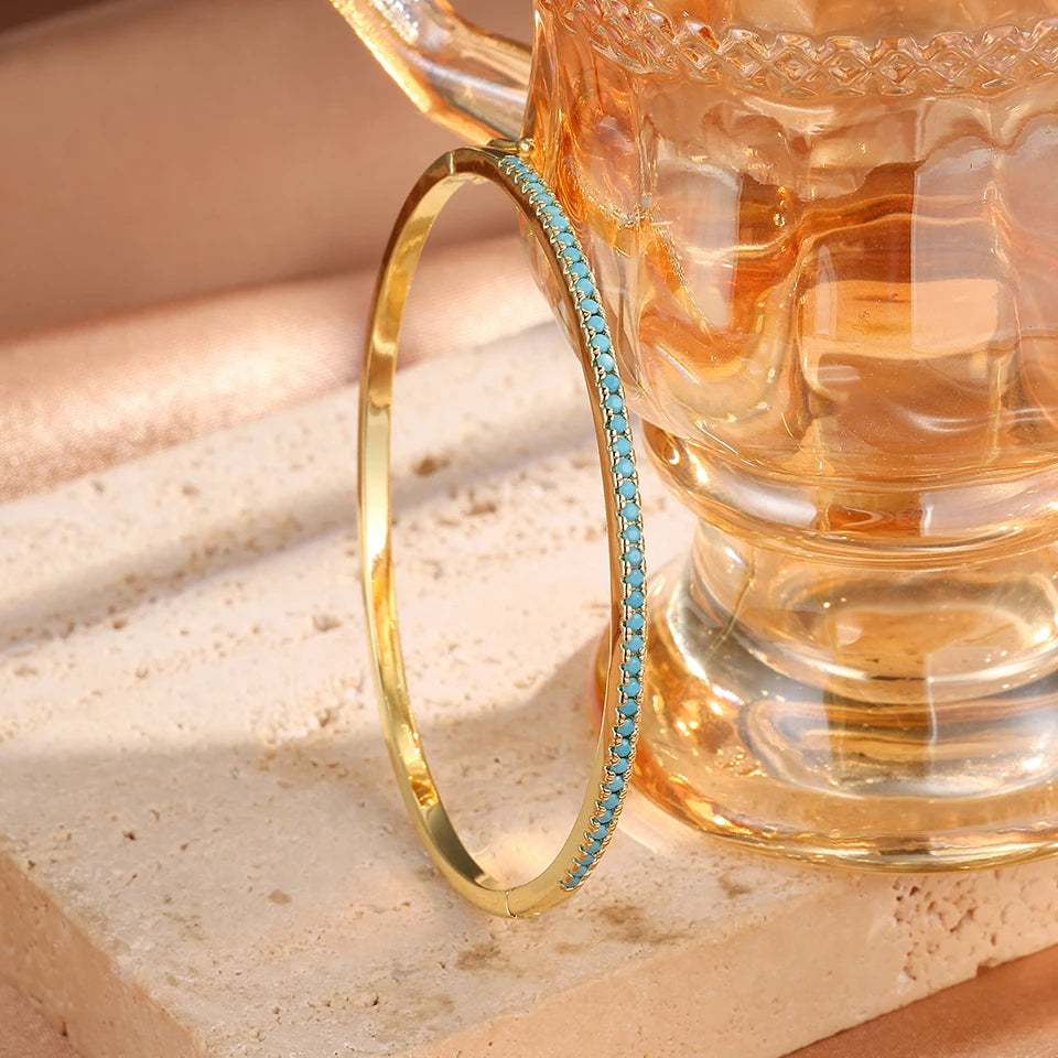 ZAKOL Brand New Blue Turquoise Micro-intact Zircon Bracelet Bangle for Women Shiny CZ Tennis Bracelet Delicate Jewelry Gift