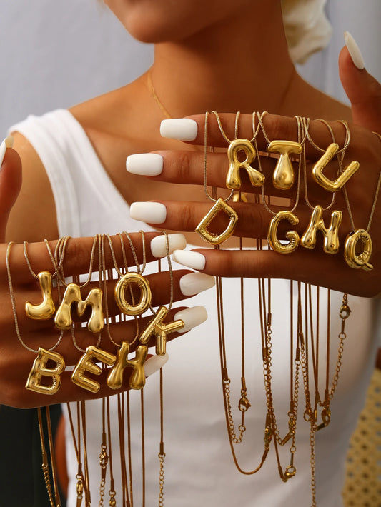 Korean Fashion Personality Cute Y2K Stainless Steel Plated 18K Gold, Q Version Of The Letter Pendant Necklace For Men And Women