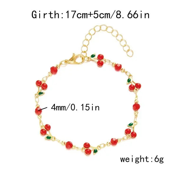 Sweet Cute Red Strawberry Cherry Heart Pearl Charm Bracelet New Fashion Y2K Fruit Gold Color Chain Jewelry Party Gifts 2025