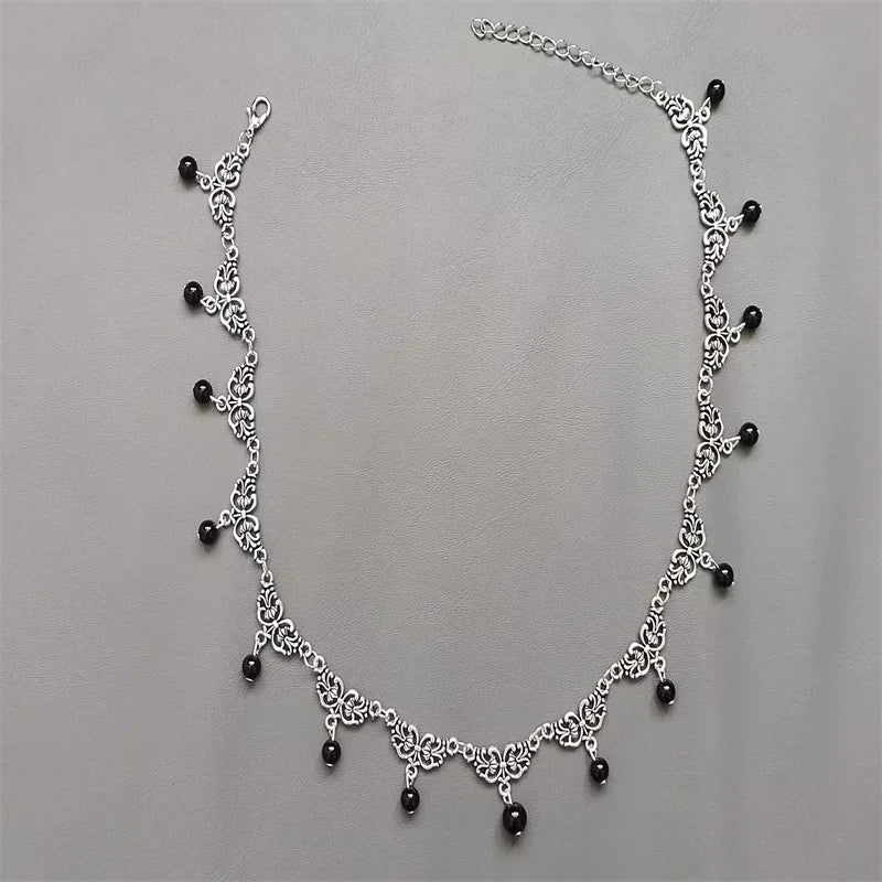 Black onyx necklace, gemstone, black, goth, gothic, victorian, witchy, wicca, pagan, medieval