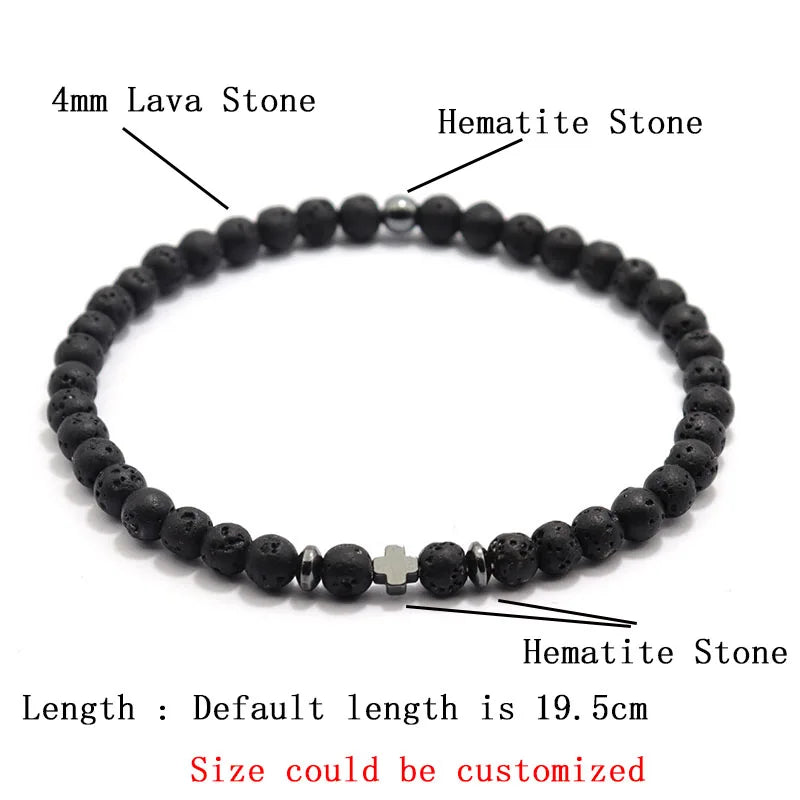 4mm Natural Stone Bracelet Men Hematite Cross Braclet Rice Bead Braslet Homme Boyfriend Gift Bracciale Uomo Joias Yoga Jewelry