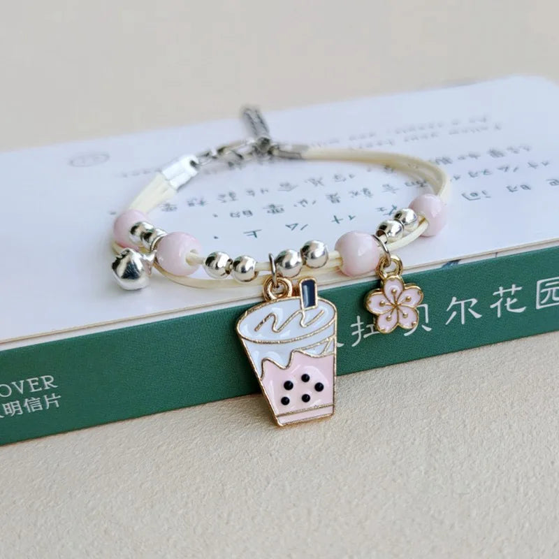 Korean Rabbit Flower Rope Bracelet for Women Girls Fashion Woven String Bell Heart Airplane Beads Friendship Party Jewelry Gifts