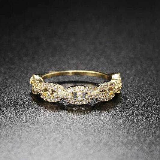 Hip Hop Link Ring for Women Gold Color Micro-inlaid Zircon Stacking Rings Female Jewelry Fashion Punk Accessories Wholesale R720