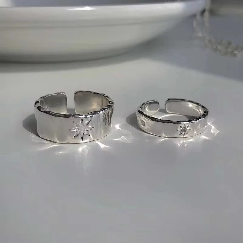 2pcs Y2K Shiny Star Opened Rings for Men Women Hiphop Star Zircon Stainless Steel Ring Punk Unisex Couple Rings Party Jewelry