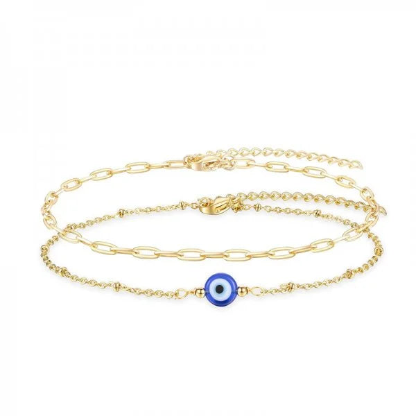 Fashion Turkish Evil Eye Gold Color Bracelet For Women Men Handmade Zircon Waist Chains Set Good Luck Party Jewelry Trendy Gift