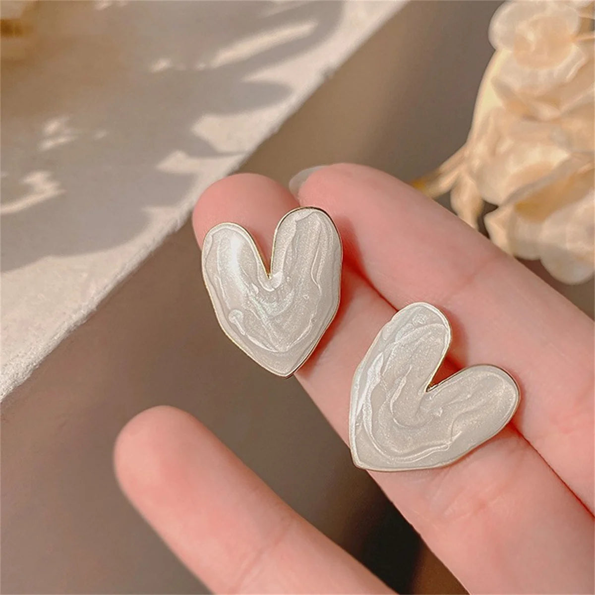 Vintage Trendy Red Enamel Geometric Round Heart Stud Earrings For Women Light Luxury Imitation Pearl Square Oval Earring Jewelry