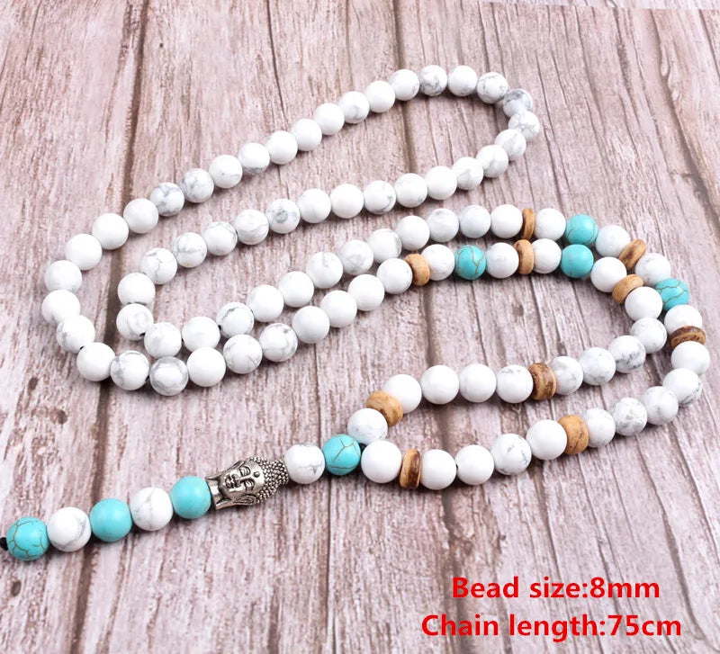 Natural Stone Beaded Necklace For Men Women Long Pendants Necklace Handmade Jewelry
