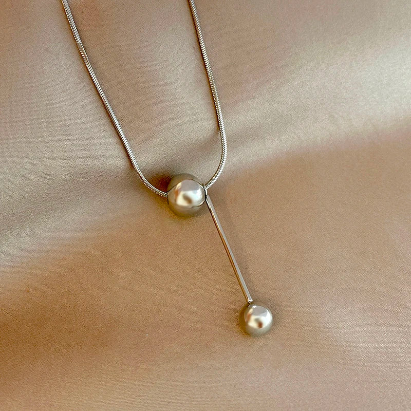 Yerik Fashion Simple Ball Pendant Necklace for Women Metal Beads Minimalist Personality Jewelry Snake Bone Chain Jewelry Gifts