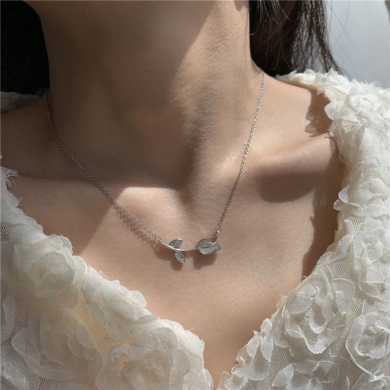 Necklace For Women Cute Simple Girls Animal Cat Sweet Heart Butterfly Pearl Embroidery Flowers Fashion
