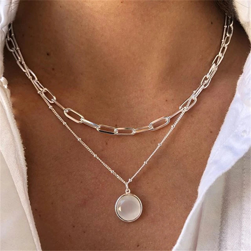 Classic Pendant Necklace for Women Micro Zircon Turkish Lucky Evil Eyes Palm Cross Pearl Multilayer Metal Chain Choker Jewelry