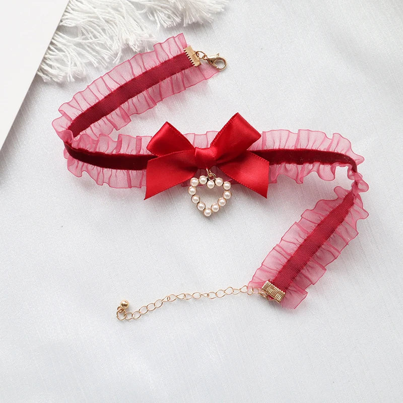 Fashion Choker Necklace For Women Sexy Black White Lace Stretch Strip Pendant Short Clavicle Gothic Necklace Aesthetic Jewelry