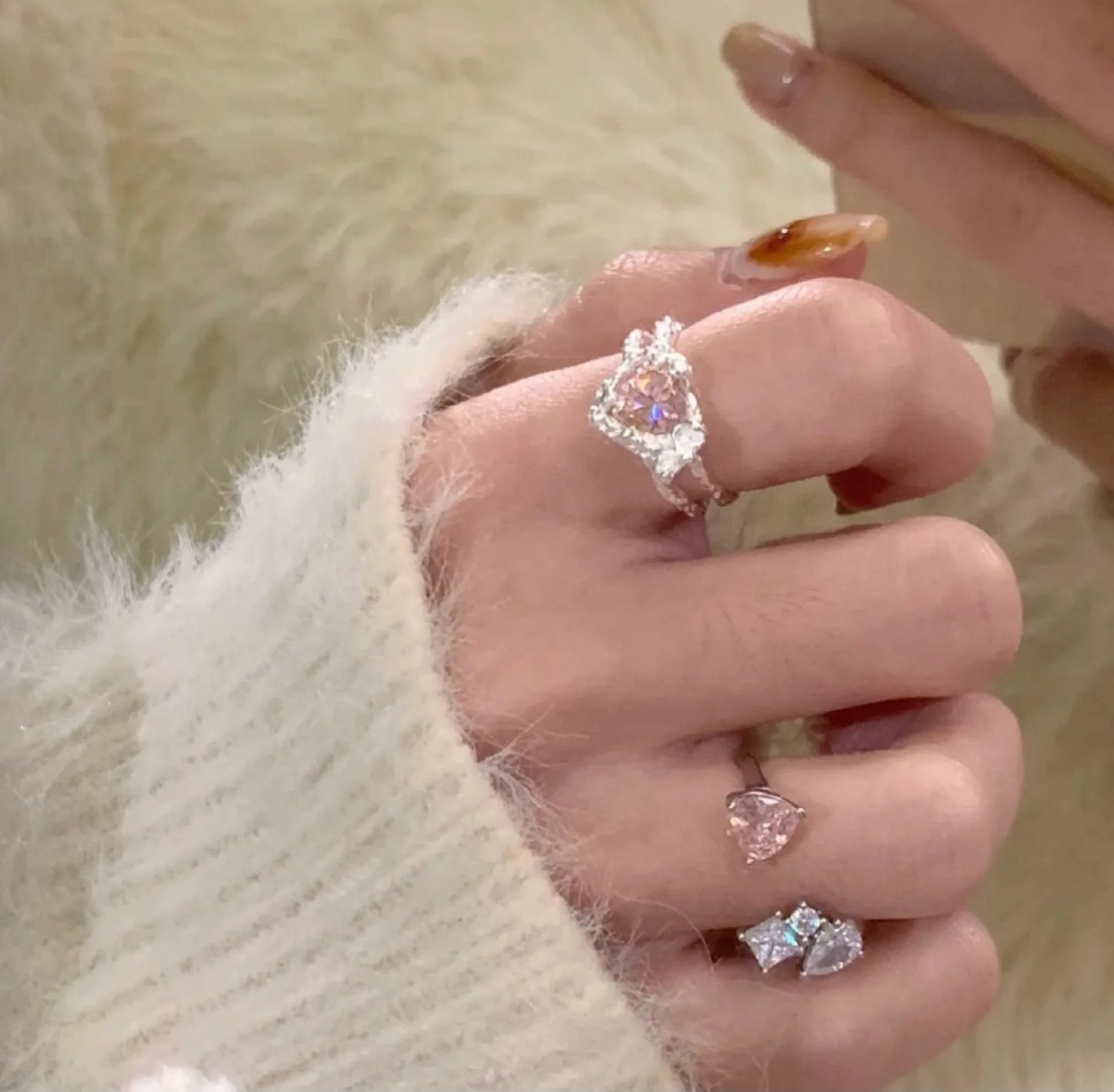 2022 New Y2K Shine Rings Crystal Silver Color Rings for Women Cute Remetic Geometric Ring Trendy Fashion Jewelry