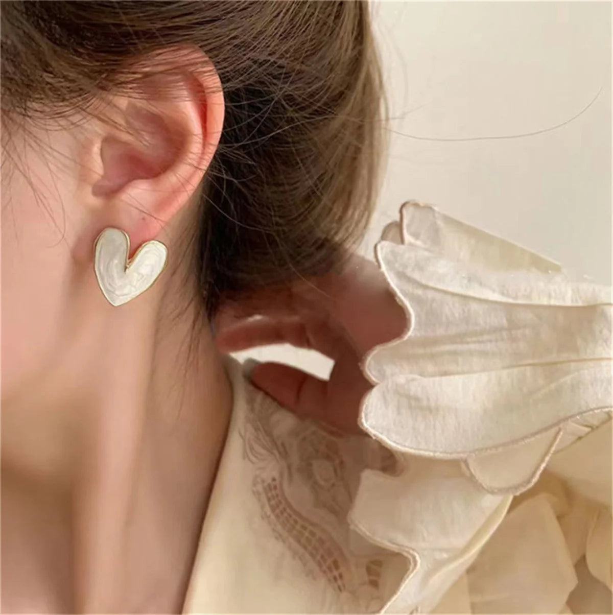 Vintage Trendy Red Enamel Geometric Round Heart Stud Earrings For Women Light Luxury Imitation Pearl Square Oval Earring Jewelry