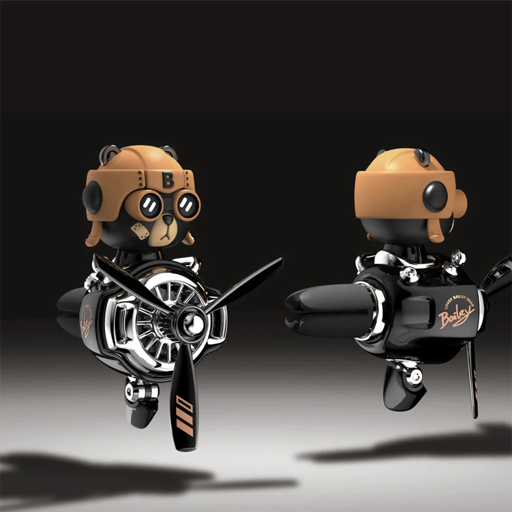 Car Aromatherapy Air Freshener Bear Pilot Rotating Propeller Aromatherapy Interior Perfume Diffuser Vent Fragrance Car Ornament